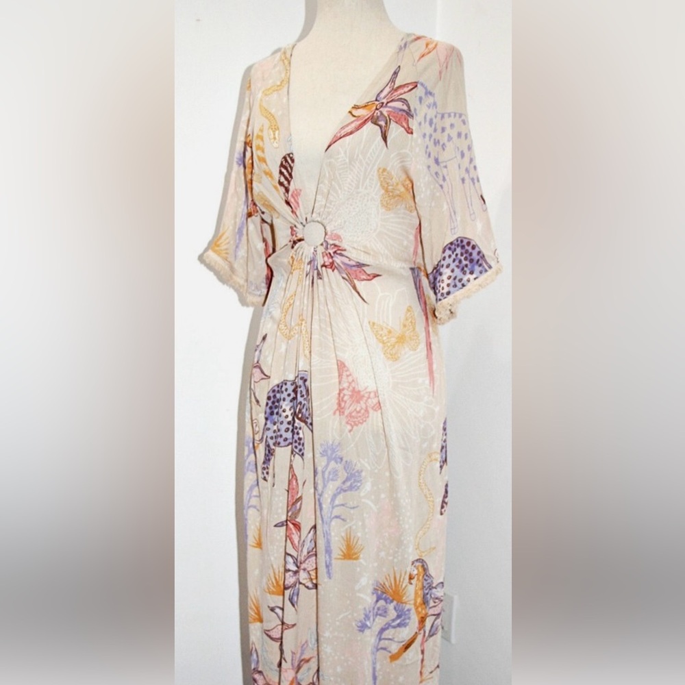 Boho Floral Animal Print Cream Maxi Dress - Lightweight Summer Wrap - Picture 11 of 11